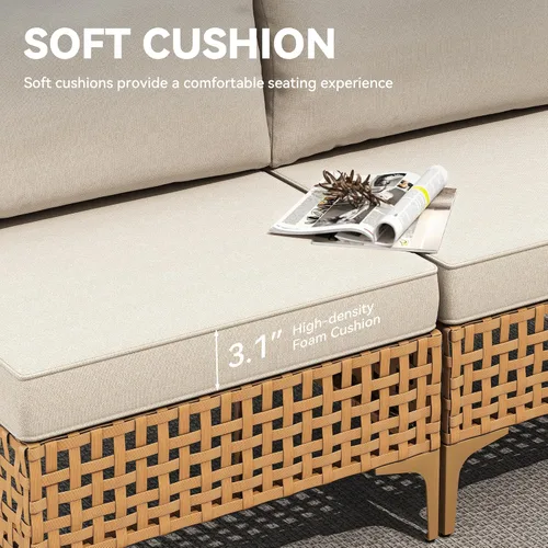 Miniatura 7 de YITAHOME Juego de muebles de mimbre para patio, sofá modular de 3 piezas para exteriores con mesa de luz solar, sofá para exteriores con cojines