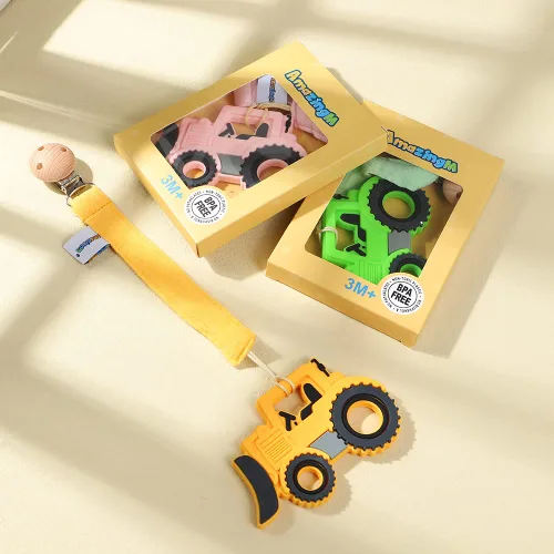 Miniatura 7 de Juguete mordedor de silicona de grado alimenticio para bebés con soporte para chupete, juguetes para aliviar el dolor de dentición, juego de regalo