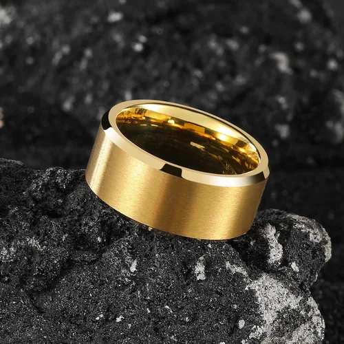 Miniatura 183 de King Will Anillo de boda de tungsteno para hombre, disponible en 15/64 a 25/64 de pulgada (6 a 10 mm), negro/plata, acabado mate, borde pulido