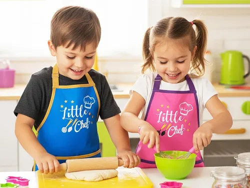 Miniatura 5 de PurpleEssences Delantal para niños con correa ajustable para el cuello y bolsillo frontal, delantal de chef para hornear y manualidades, 15 x 18
