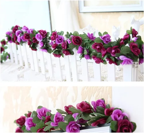 Miniatura 4 de Flores falsas, 10 unidades, plantas artificiales de vid de rosas colgantes, hiedra rosa para el hogar, hotel, oficina, boda, fiesta, jardín