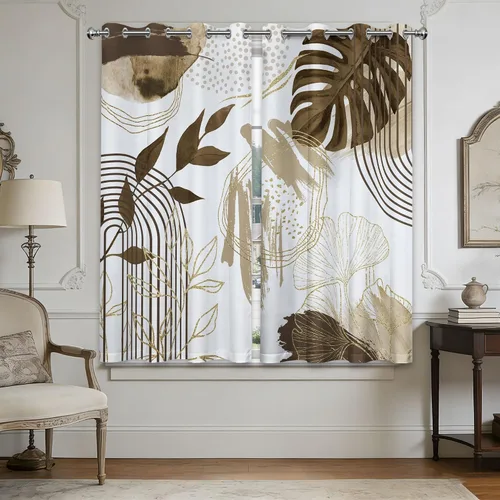 Miniatura 31 de Cortinas opacas negras y doradas, cortinas modernas de mediados de siglo para dormitorio, sala de estar, 63 pulgadas de largo, juego de 2 paneles