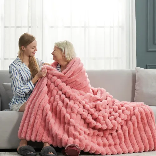 Miniatura 46 de Cozy Bliss Manta de Tiro de Piel Sintética para Sofá, Manta de Felpa Acogedora y Cálida a Rayas para Sofá Dormitorio Sala de Estar, 50 x 60 Pulgadas