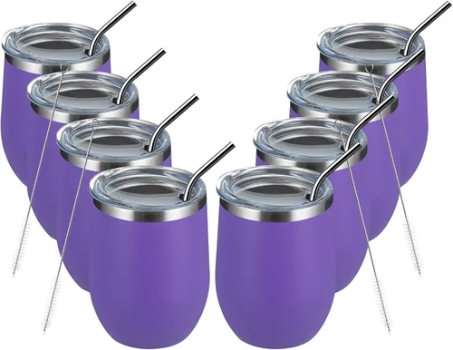 Miniatura 18 de MEWAY Vaso de vino sin tallo de 12 onzas con tapa, vaso de viaje de acero inoxidable con aislamiento de doble pared al vacío con popote, para Negro