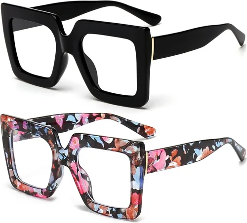 Miniatura 16 de Gafas de luz azul extragrandes para mujer, moda, gafas de computadora de lente cuadrada gruesa, sin receta, gafas negras, A1 negro