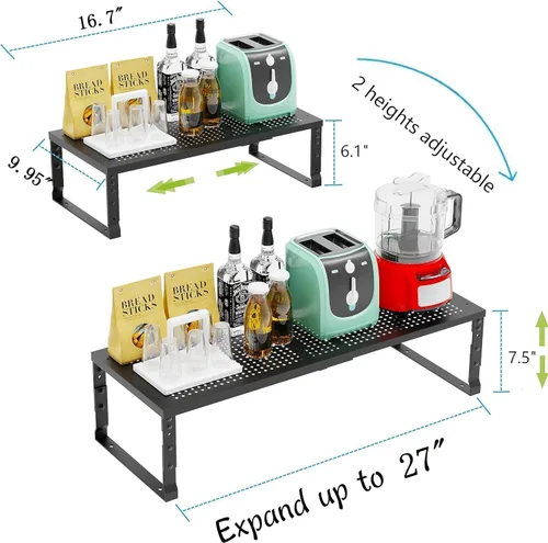 Miniatura 6 de Jojocross Organizador de estante de gabinete expandible, almacenamiento para estantes de especias para cocina, apilable, ajustable, despensa, 1