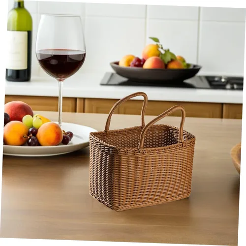 Miniatura 9 de VOSAREA Cesta de mano tejida para almacenamiento y arreglo floral, contenedor decorativo para el hogar, estilo japonés, cesta de picnic para uso