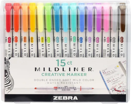 Zebra Pen Mildliner - Juego de resaltadores de doble extremo, puntas anchas y finas, colores de tinta surtidos (paquete de 6, 90 unidades en total)
