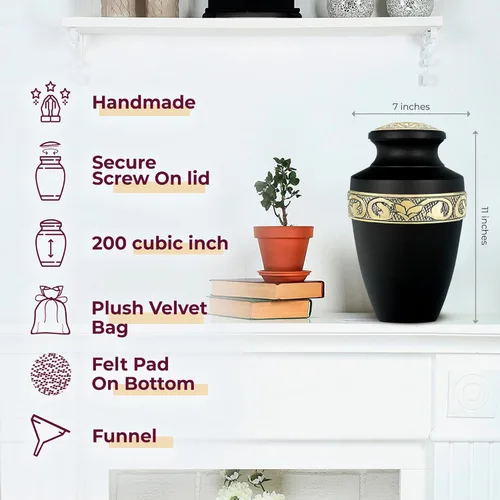 Miniatura 2 de Trupoint Memorials Urnas de Cremación para Cenizas Humanas, Urna de Entierro Decorativa para Hombres y Mujeres Adultos, Grande Griega Negra y Dorada