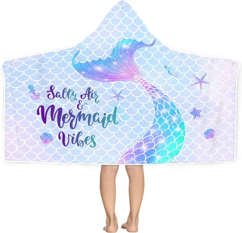 Miniatura 27 de Bonsai Tree Toalla de playa de sirena para niños con capucha, toalla de poncho de microfibra con capucha de cola de sirena para niñas, 30 x 50