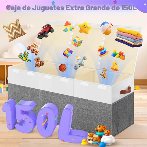 Miniatura 2 de Caja de almacenamiento de juguetes extra grande con tapa, cesta organizadora de juguetes plegable y resistente con divisor para niños, niñas, Extra