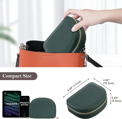 Miniatura 6 de ProCase Joyero de tamaño de viaje, pequeño estuche de joyería portátil en forma de concha, mini organizador de joyas de 2 capas en piel sintética