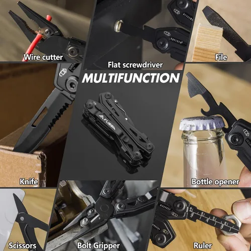 Miniatura 7 de FLISSA Multiherramienta de acero inoxidable 16 en 1, regalos para hombres, multiherramienta EDC con cuchillo de bolsillo, alicates, clip