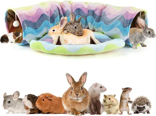 Miniatura 6 de BWOGUE Cama Túnel para Conejos, Juguetes de Tubos Túnel Plegables 2 en 1 con Alfombrilla Removible y Escondite para Gatos, Gatitos, Conejos, Rosa