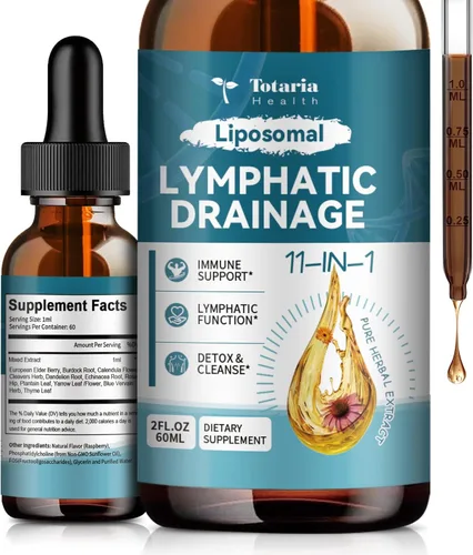 Miniatura 7 de Gotas de drenaje linfático liposomal: suplemento de drenaje linfático orgánico 11 en 1 con raíz de bardana, equinácea, saúco, caléndula, hierba