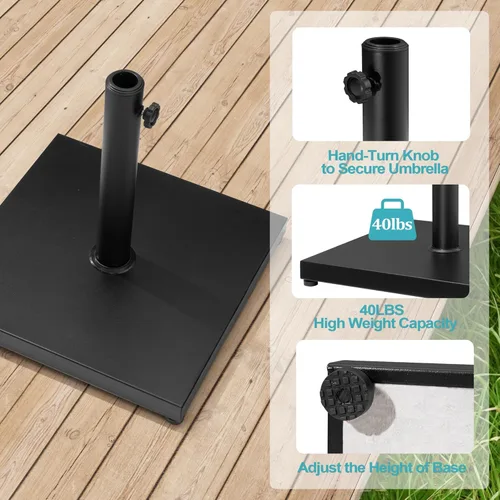 Miniatura 5 de Base para sombrilla de patio, soporte resistente cuadrado de concreto de 43 libras para exteriores, color marrón teca