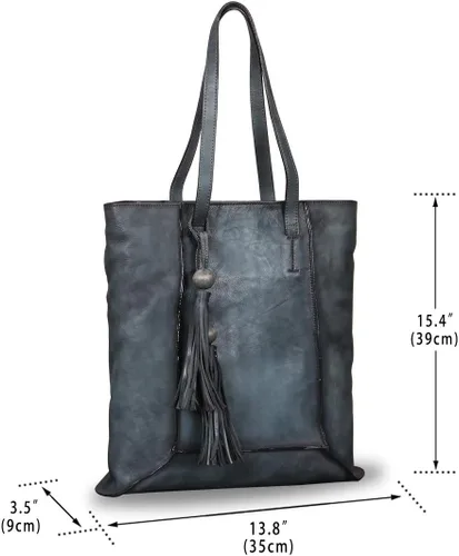 Miniatura 5 de Bolso de hombro grande de cuero genuino para mujer, bolso de mano vintage de cuero real y bolsos de mano
