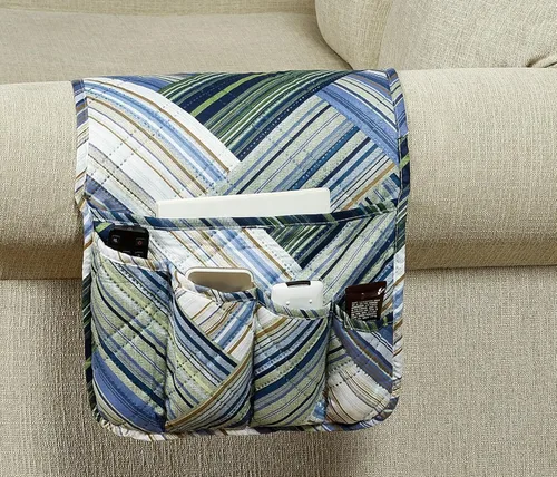 Miniatura 11 de Brilliant Sunshine - Organizador de apoyabrazos de sofá de terciopelo gris con 5 bolsillos, soporte antideslizante para sillón reclinable