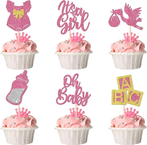 Miniatura 10 de 24 piezas de adornos para cupcakes para bebé niño con purpurina luna, estrella, baby shower, revelación de género, cupcakes para celebrar cumpleaños