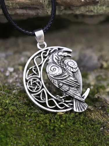 Miniatura 5 de HAQUIL Raven Collar Dije de cuervo celta vikingo Wicca Cordón de piel sintética, aleación, 2