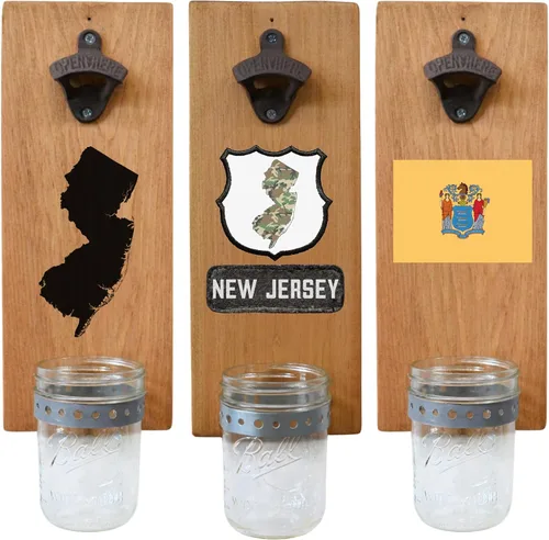 Miniatura 40 de Abrebotellas de cerveza de Massachusetts – Abridor de botellas hecho a mano montado en la pared con tapa – Regalo de cerveza para él o ella