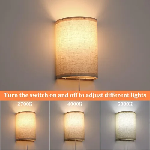 Miniatura 2 de AVV Juego de dos apliques de pared, lámpara de pared enchufable con interruptor de encendido/apagado, 2700K 4000K 5000K seleccionables, luces