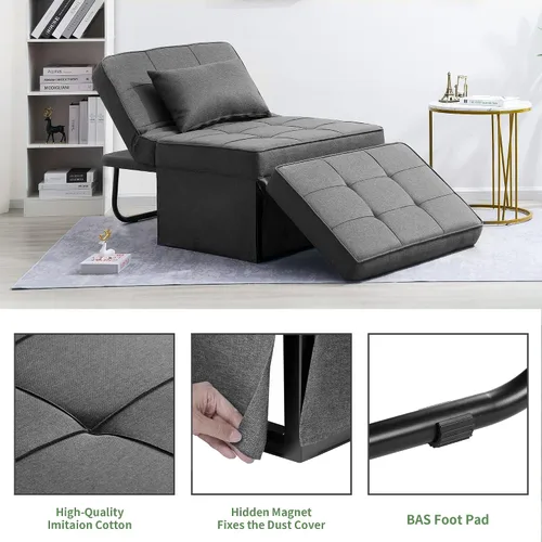 Miniatura 4 de BIGSYY Sofá Cama, 4 en 1 Otomana Plegable Multifunción de Lino Transpirable Cama Sofá con Respaldo Ajustable Silla Convertible Moderna para Sala