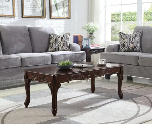 Roundhill Furniture - Mesa de café de madera con detalles ornamentados tradicionales, color cereza oscuro