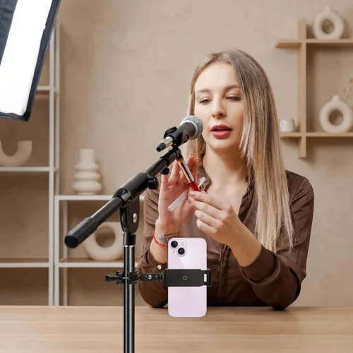 Miniatura 6 de Soporte de teléfono para soporte de micrófono, soporte de música ajustable para teléfonos móviles, soporte de micrófono giratorio compatible