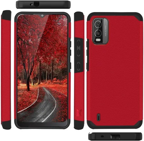 Miniatura 6 de TJS Funda compatible con Nokia C210, con protector de pantalla de vidrio templado de doble capa, soporte magnético híbrido a prueba de golpes, funda