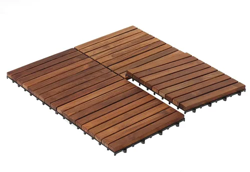 Miniatura 4 de Bare Decor EZ-Floor - Azulejos de madera de teca entrelazados y pasadores de extremo (juego de 10 azulejos + 8 pasadores de extremo)