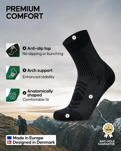 Miniatura 3 de DANISH ENDURANCE Calcetines de senderismo, ligeros, calcetines de lana merino para hombres y mujeres, absorben la humedad y térmicos, paquete de 3