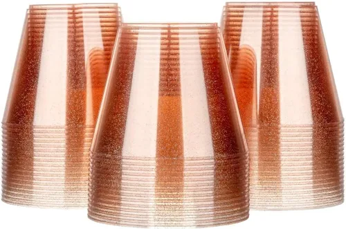 Miniatura 7 de Homy Feel Vasos de plástico con purpurina azul de 9 onzas, 100 unidades, tazas desechables de cóctel y vino para fiesta de boda