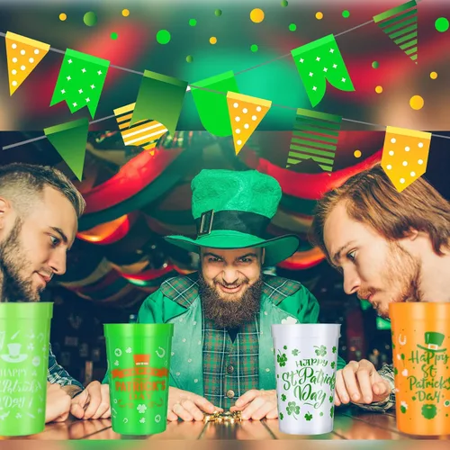 Miniatura 4 de Meanplan 60 tazas de trébol del día de San Patricio desechables de plástico para beber, suministros de fiesta de la suerte para cerveza, bebidas