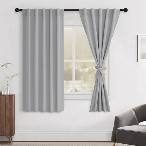 Miniatura 108 de Hiasan Cortinas opacas negras para dormitorio, cortinas opacas cortas de 45 pulgadas de largo, con aislamiento térmico, bolsillo para barra