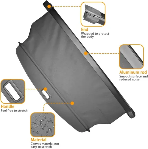 Miniatura 2 de Funda de carga retráctil para maletero para Jeep Grand Cherokee 2022-2025 (2 filas; WL) - Sombra de seguridad antirrobo para privacidad, accesorios