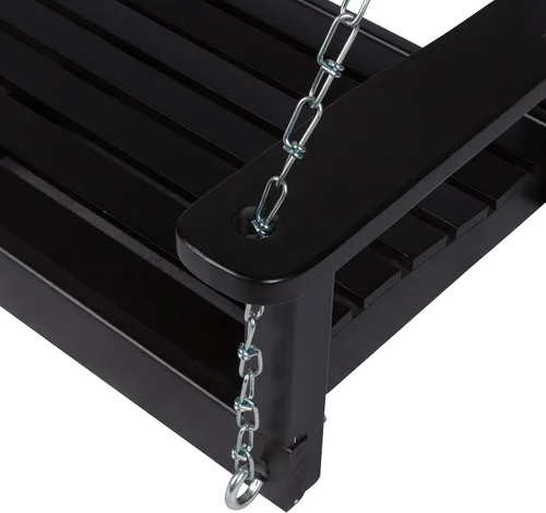 Miniatura 5 de Shine Company Maine - Columpio para porche de madera para exteriores de 54 pulgadas con cadenas, banco colgante, 4.5 pies, color negro