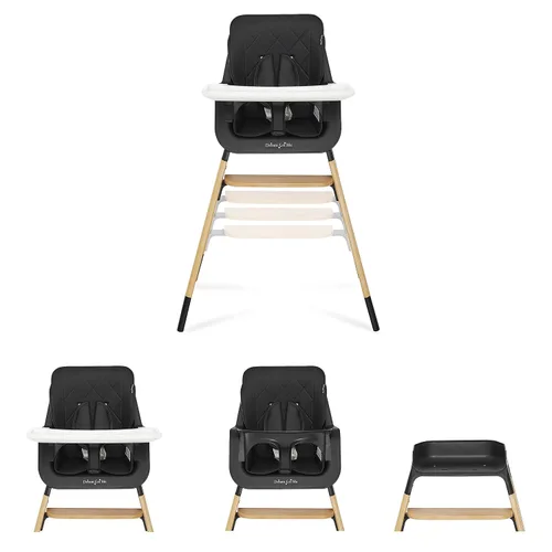 Miniatura 7 de Dream On Me Nibble Trona de madera 2 en 1 Silla de alimentación convertible para bebé con bandeja extraíble, reposapiés ajustable, arnés de 5 Negro