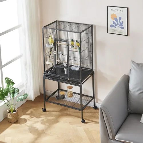 Miniatura 7 de Panana Jaula grande de metal para pájaros con soporte, jaula de loro rodante para cacatúas, conures grises africanos, periquitos, pinzones, pájaros