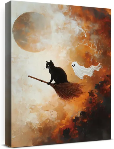 Miniatura 28 de QPVXSST Arte de Pared Interesante de Fantasma de Halloween para Baño, Póster Impreso en Lienzo de Estilo Gótico, Decoración de Baño con Diseño