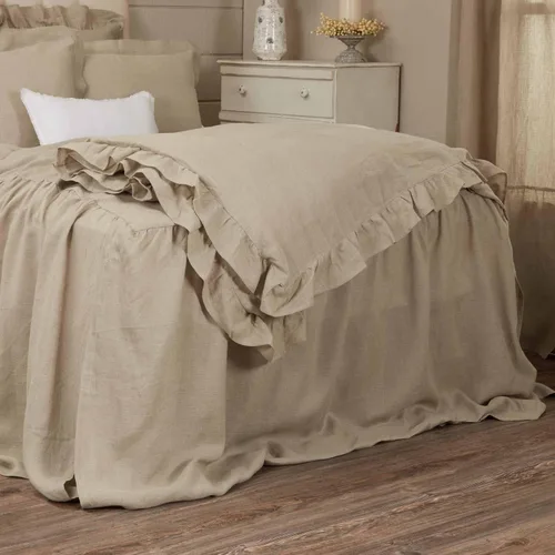 Miniatura 4 de Piper Classics Provincial Linen - Colcha con volantes beige natural, 56 pulgadas de ancho x 78 pulgadas de largo, falda con volantes en 3 lados