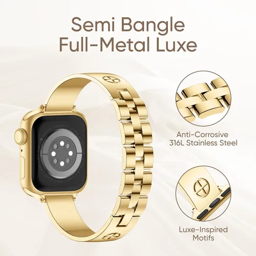 Miniatura 3 de Missair - Correa compatible con Apple Watch de 38, 40, 41, 42, 44, 45, 46, 49 mm, correa de metal de acero inoxidable para mujer, pulsera elegante