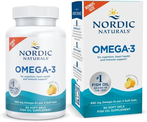 Nordic Naturals Omega-3, sabor a limón, 90 geles suaves, 690 mg de omega-3, aceite de pescado, EPA y DHA, apoyo inmunológico, salud del cerebro y