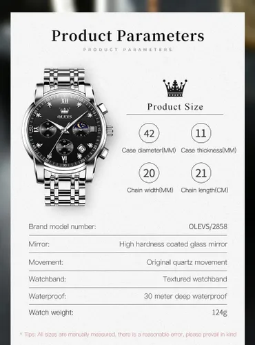 Miniatura 6 de OLEVS Watch for Men Diamond Business Dress Analog Quartz Stainless Steel Waterproof Luminous Date Two Tone Luxury Casual Wrist Watch Blue