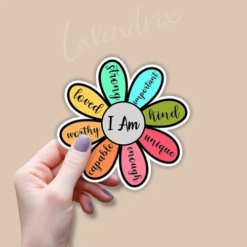 Miniatura 2 de Calcomanías de vinilo con texto en inglés "I Am Strong Kind Worthy Enough Loved Flower", citas inspiradoras, versículo bíblico, calcomanías