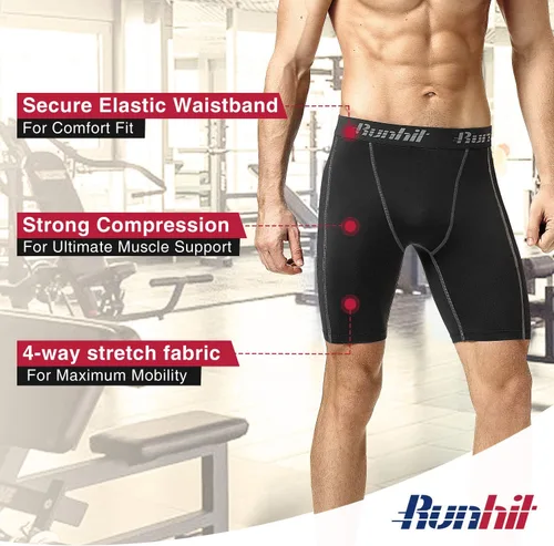 Miniatura 3 de Runhit - Pantalones cortos deportivos de compresión para hombre, de elastano para correr y entrenar