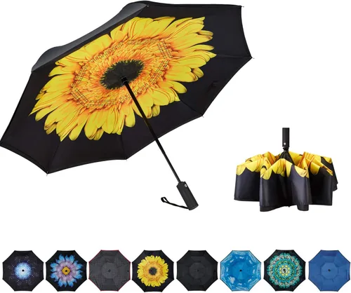 Miniatura 13 de Paraguas invertido de doble capa, plegado automático, reversible, resistente al viento y a los rayos UV, para lluvia, coche, viaje, al aire libre