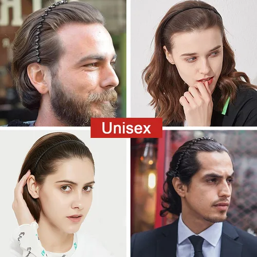 Miniatura 7 de URAQT Diademas de metal, 6 unidades, unisex, color negro, para primavera, onduladas, para deportes, yoga, bandas antideslizantes para exteriores