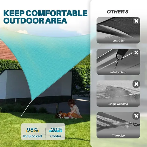 Miniatura 4 de Coarbor Toldo parasol triangular de 2 x 2 x 3 pies, para exteriores, patio, terraza, jardín (turquesa)