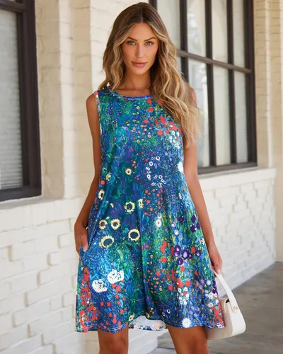 Miniatura 2 de elescat Vestidos de verano para mujer 2025, vestido casual de playa sin mangas con estampado floral, tipo camiseta, suelto y con bolsillos